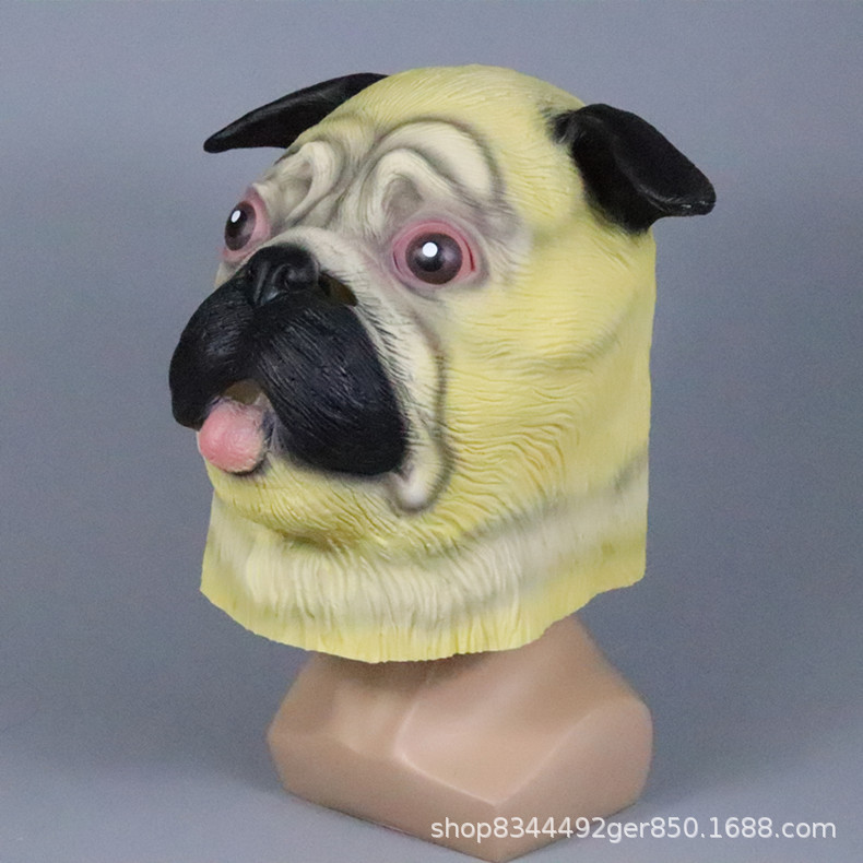 沙皮狗面具 万圣节乳胶头套神烦狗哈巴狗恶搞表演道具 亚马逊爆款