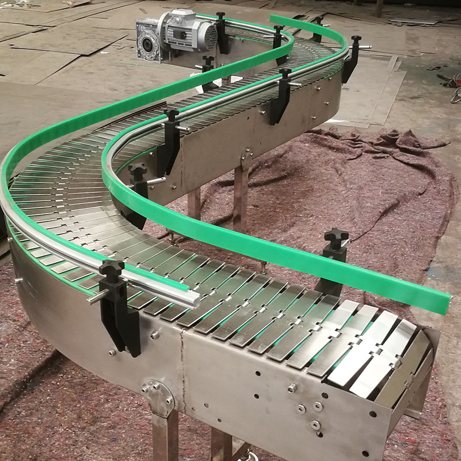 平顶链板输送机大豆油灌装线输送设备不锈钢平顶链转弯机侧弯链