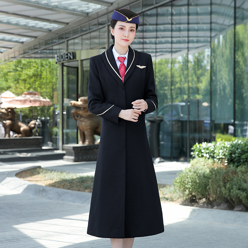 酒店大堂职业毛呢大衣女长款2020新款高铁乘务员工装铁路制服冬季