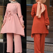 837 新款muslim女士套装阿拉伯长袖长裤袍子宽松显瘦大码女装