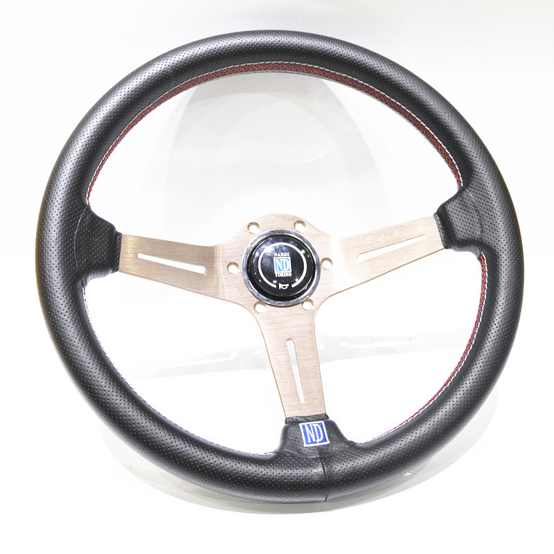 汽车改装赛车浅凹nd真皮方向盘 14英寸350mm漂移真皮转向方向盘