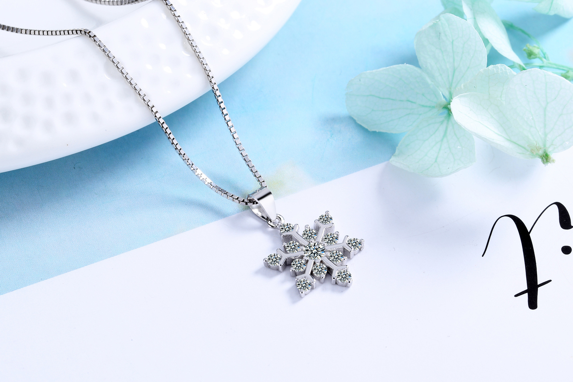 s925纯银雪花吊坠项链韩版圣诞节主题礼物时尚女款银饰品工厂批发