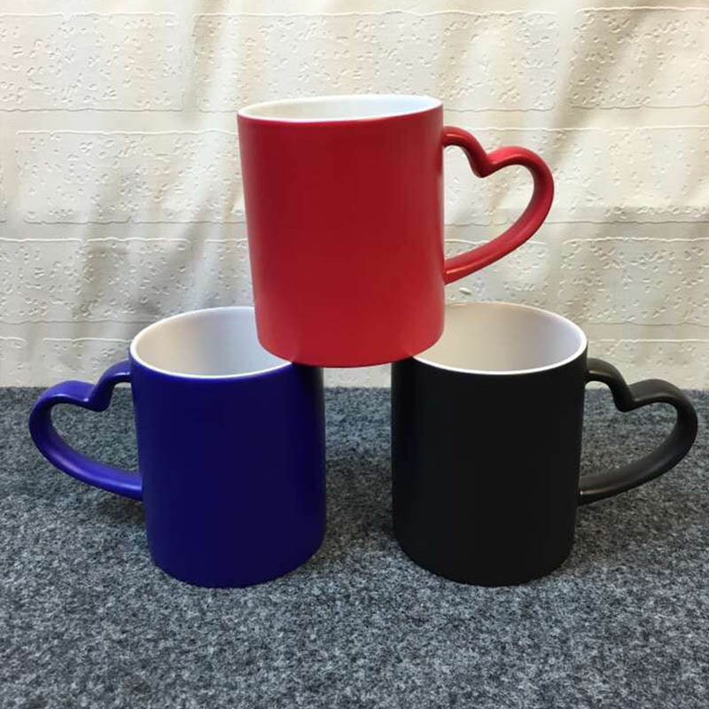 磨砂变色杯热转印变色杯/心形变色杯/变色马克杯/桃心变色杯 新款
