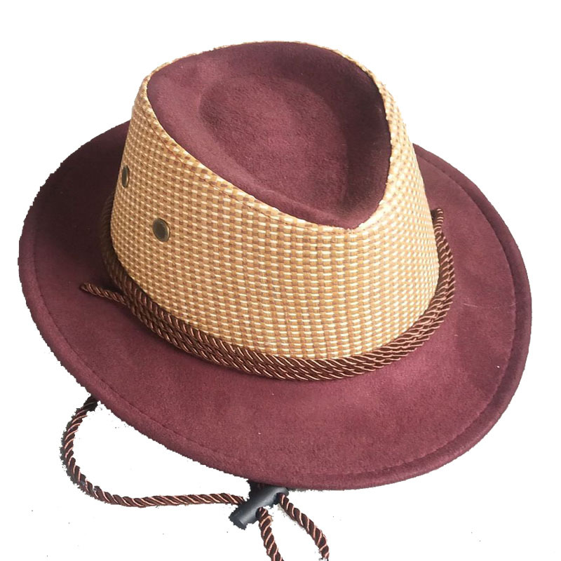 Factory Direct Sales Outdoor Straw Fashion Cowboy Hat Straw Hat Mixed Woven Deerskin Velvet Gift Hat