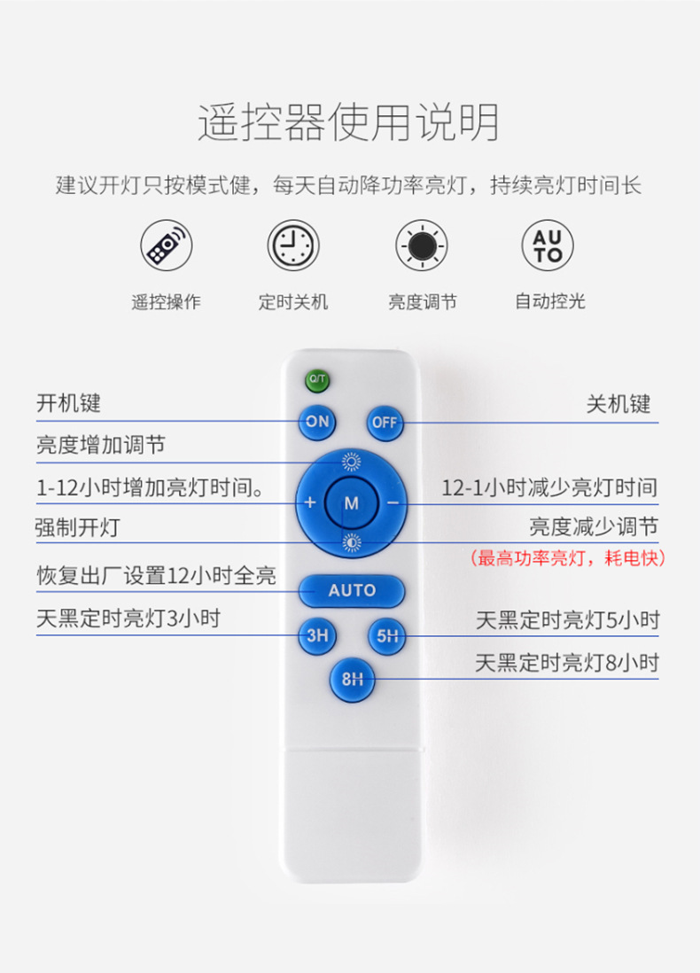 led太阳能路灯 户外庭院灯防雷遥控太阳能投光灯农村道路一体化灯