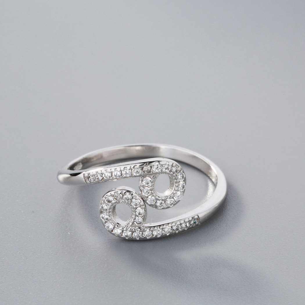 日韩十二星座巨蟹座戒指男女指环开口镶钻情侣对戒生日礼物