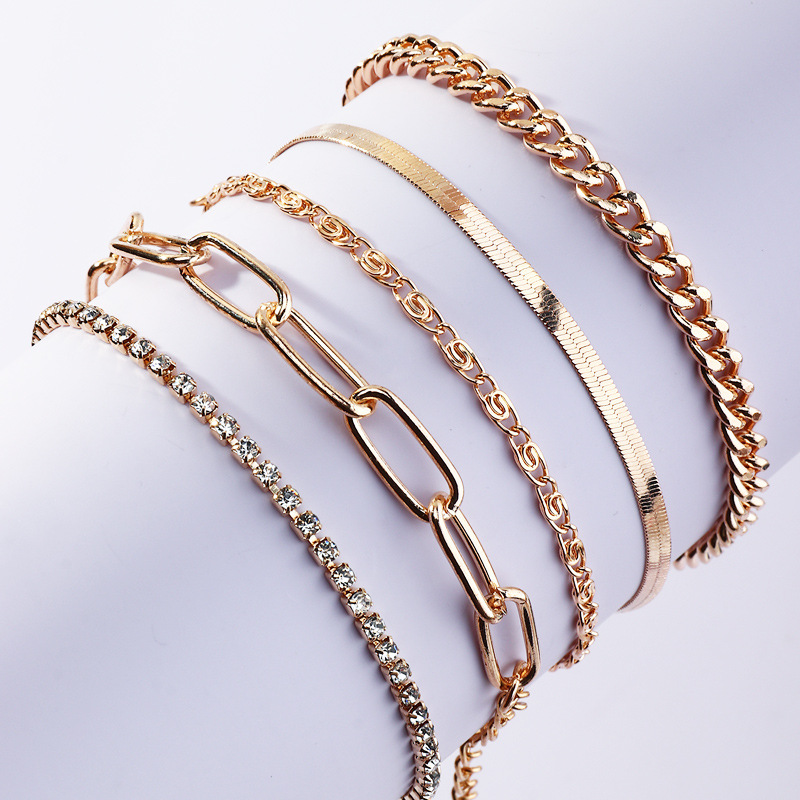 European and American Fashion Ornament Simple Thick Chain 5-Piece Set Bracelet Texture Claw Chain Metal Bracelet