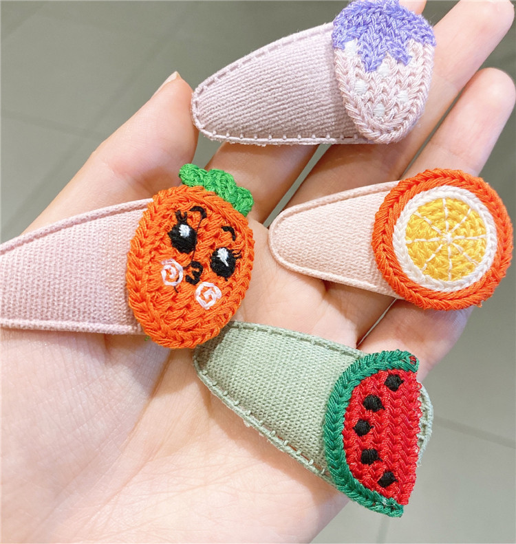 韩版儿童毛线水果发夹可爱女宝宝布艺水滴bb夹头饰发卡刘海边夹子
