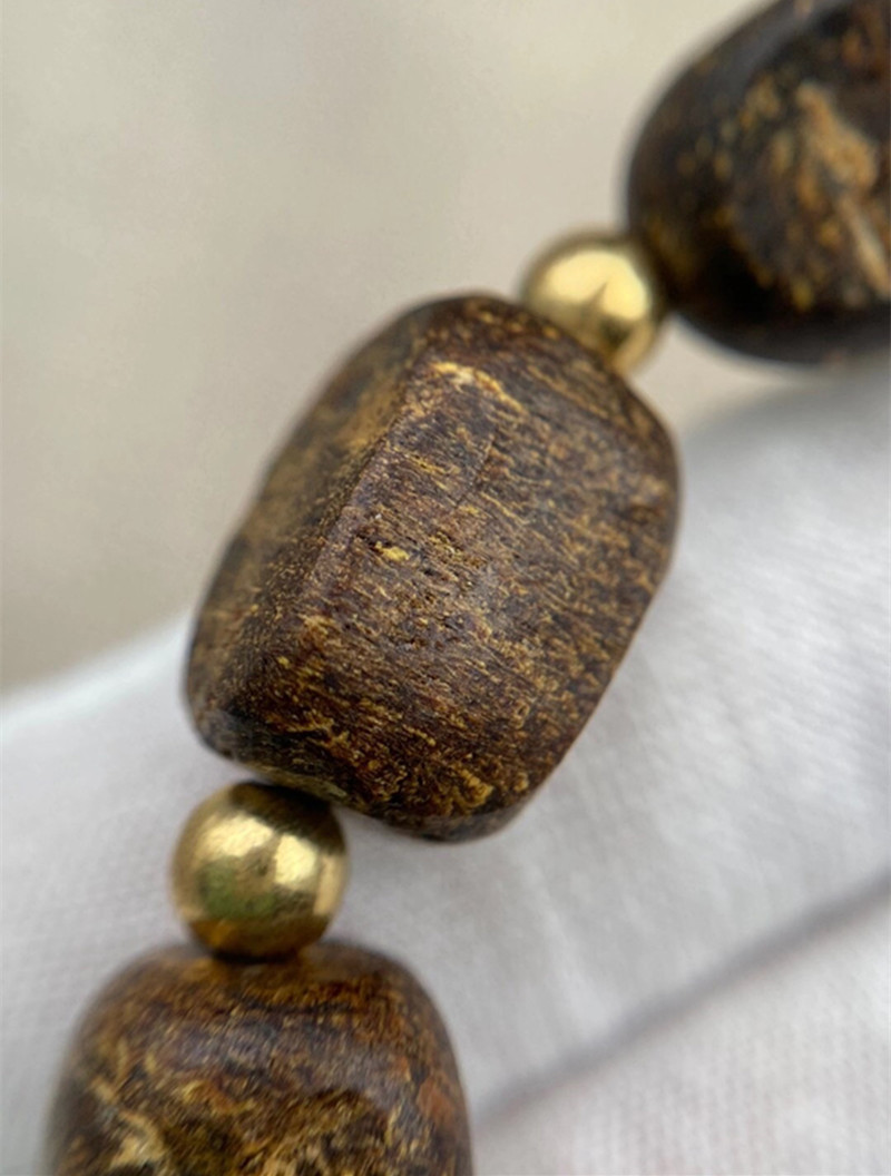 越南芽庄黄棋沉香1.0*1.5cm11颗克重18左右佛珠手串手链