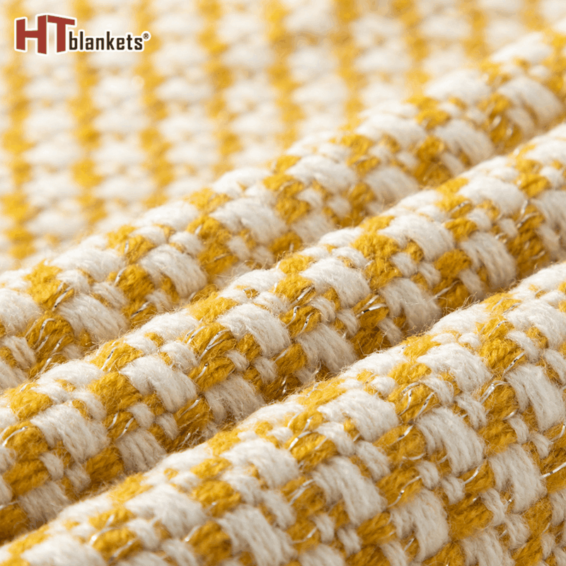 Yellow and White Stitching Cover Blanket Knitted Tassel Sofa Blanket Cover Blanket Air Conditioning Blanket Model Room Designer Model Hengtai Blanket