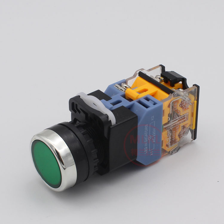 厂家直销 la38-11d平头带灯自复位按钮开关 自锁按钮 开孔22mm