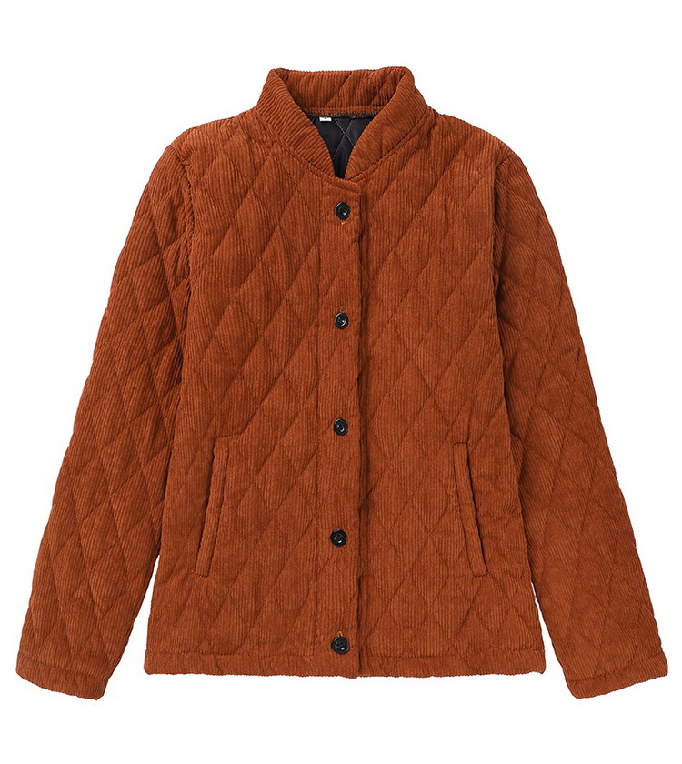 百搭灯芯绒加棉棉服女秋冬新款宽松条绒棉衣休闲外穿立领短款外套