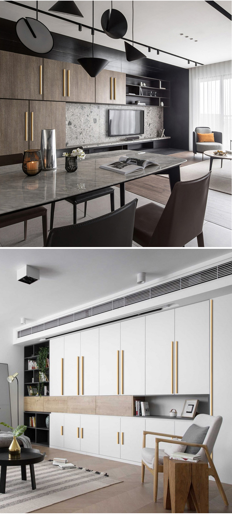 现代简约t型通顶衣柜长拉手黑色衣柜门加长拉手橱柜金色柜门把手