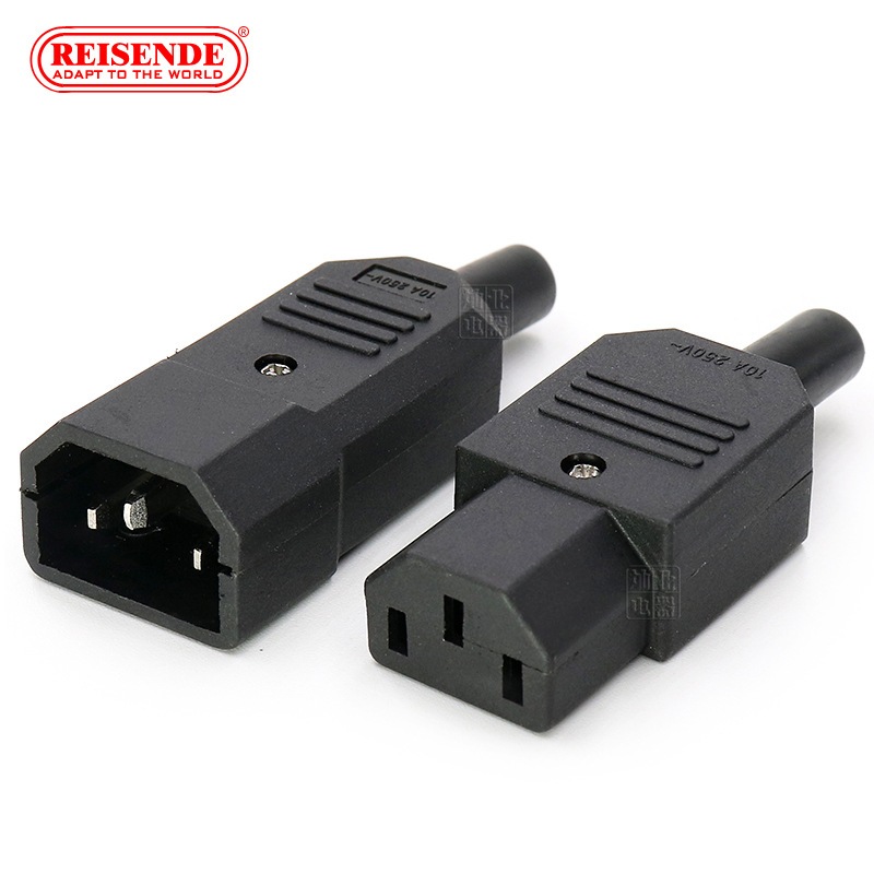 ac电源组装公母对接插头iec c13/c14插头免焊接品字公母接线插头