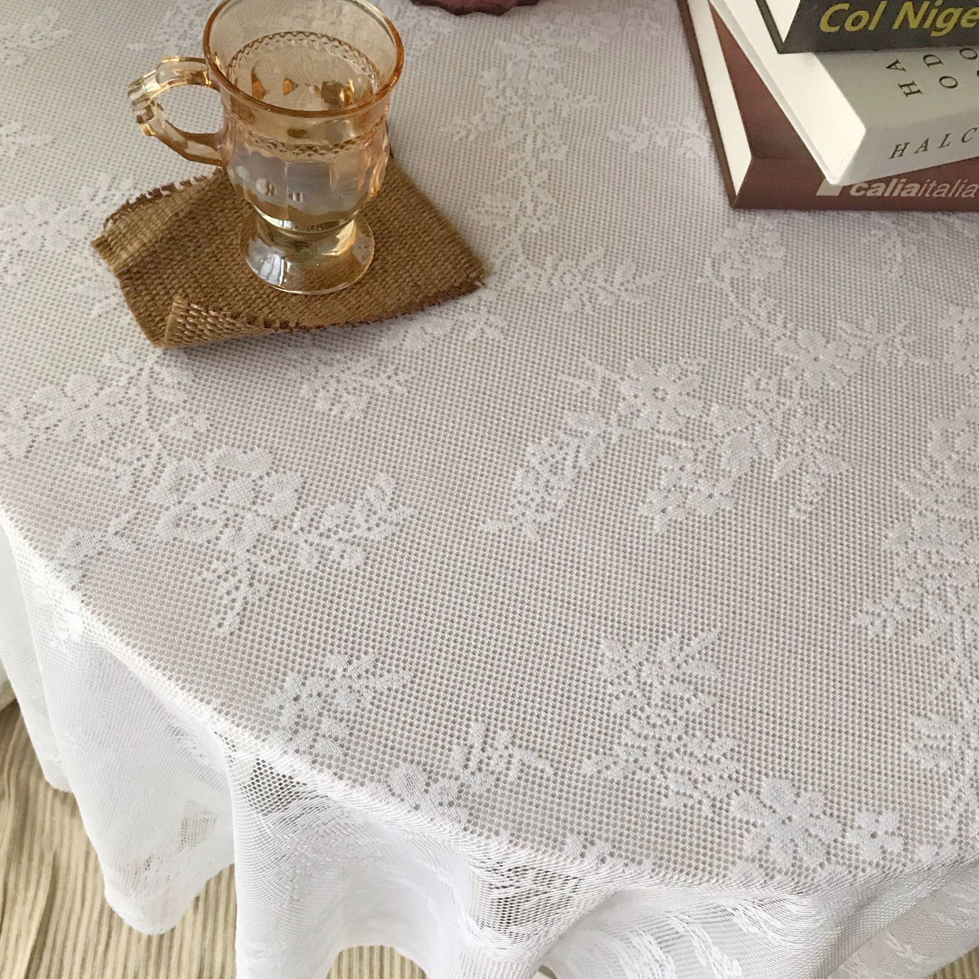 ins美式浪漫蕾丝桌布少女心白色蕾丝野餐布网纱门帘拍照背景布