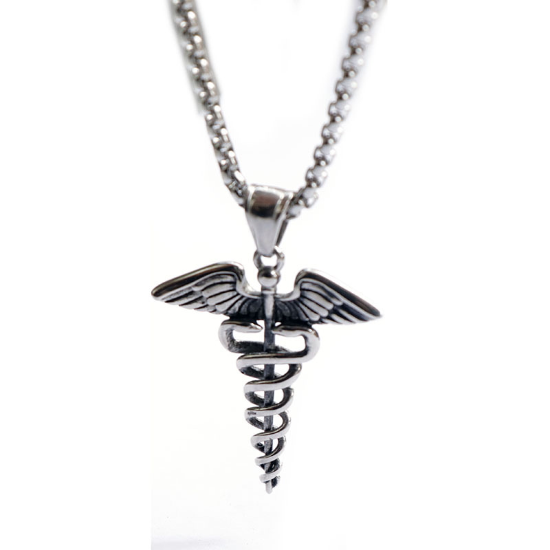 欧美新品项链创意款摩西双蛇杖医疗救护标志吊坠天使翅膀项链