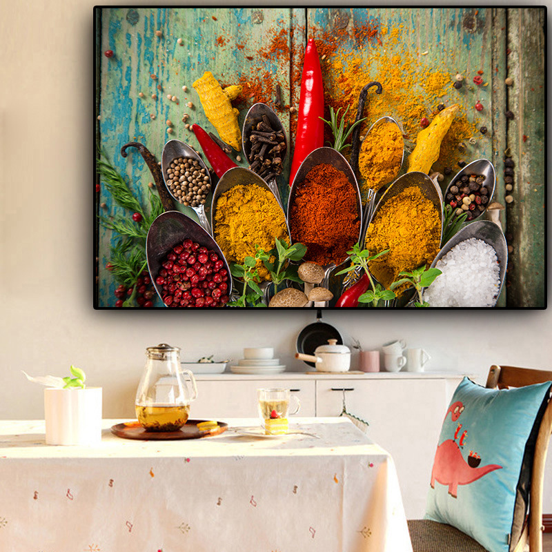 家居卧室床头画现代简约喷绘谷物香料勺子挂画北欧风装饰画可定制