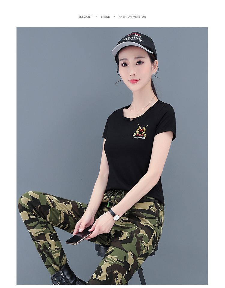 厂家销售 户外运动迷彩服女装夏季短袖女套装迷彩作训水兵两件套