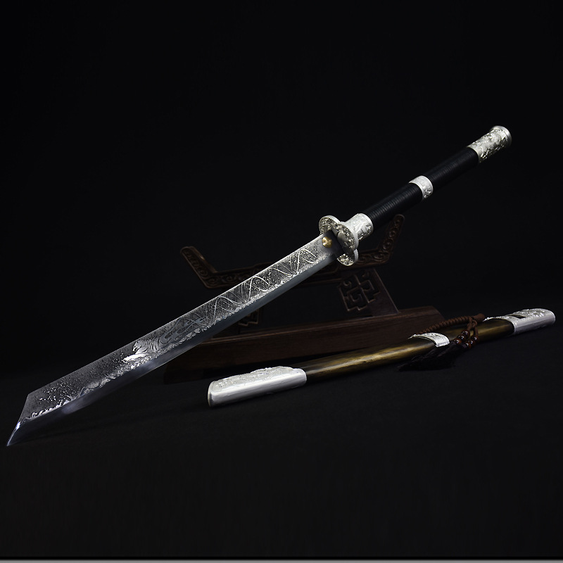 鬼手作龙泉市刀剑高锰钢镇宅双手刀康熙战刀手工锻打长剑未开刃