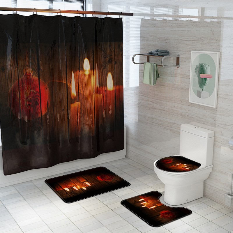 2020new Wood Board Bell Ball Bathroom Mat Digital Printing Waterproof Shower Curtain Factory Direct Supply Bathroomset