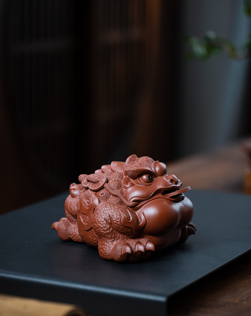 宜兴紫砂茶宠招财金蟾将军蟾三足金蟾蟾蜍茶具配件大红袍雕塑可养