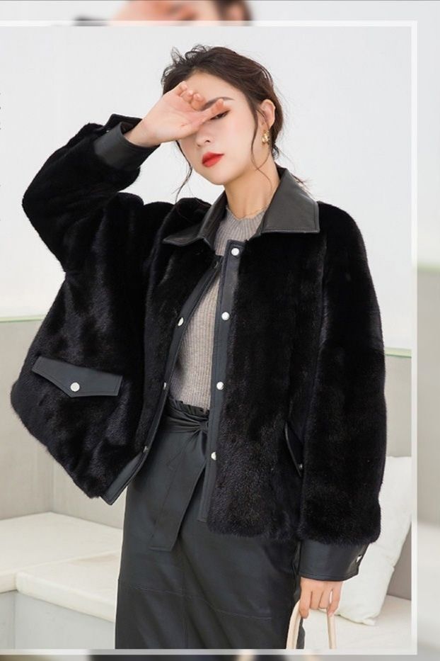 新款2020年秋冬季仿貂皮大衣皮毛一体外套修身女短款