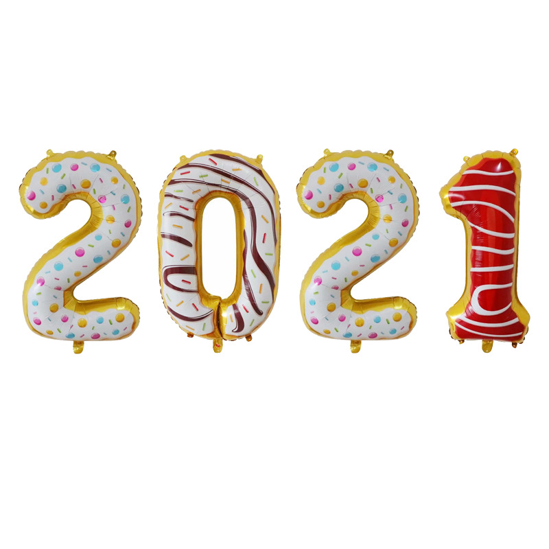 热卖款16寸32寸40寸2021数字铝膜气球套装 新年快乐铝箔气球套装