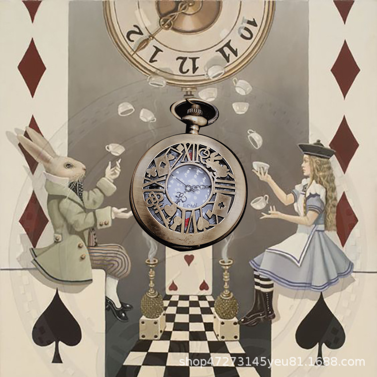 新款爱丽丝梦游仙境系列镂空怀表大号花朵钥匙兔子宫廷复古礼品表