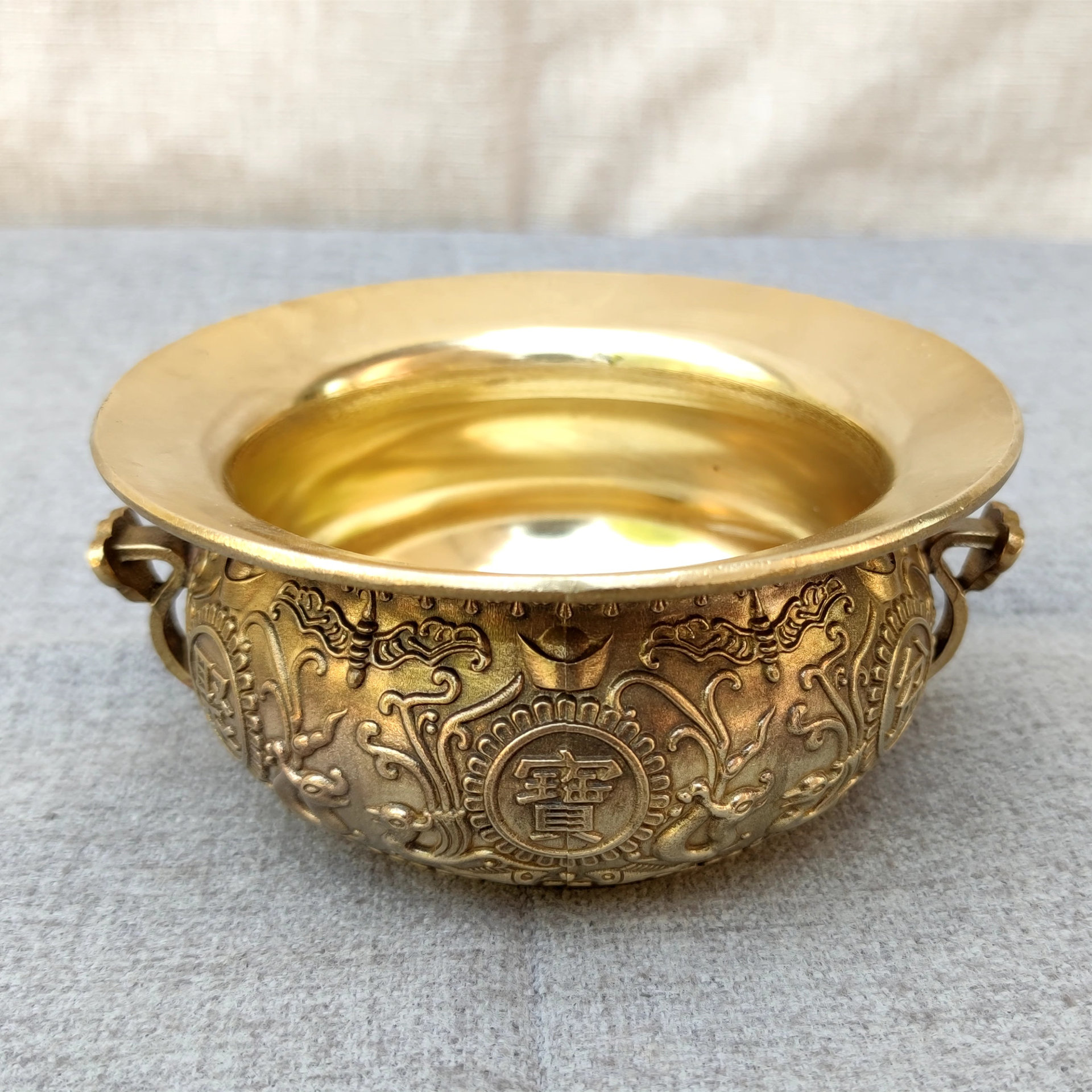 精品聚宝盆 黄铜聚宝盆 招财聚财家居聚宝盆铜香炉摆件 永盛铜器