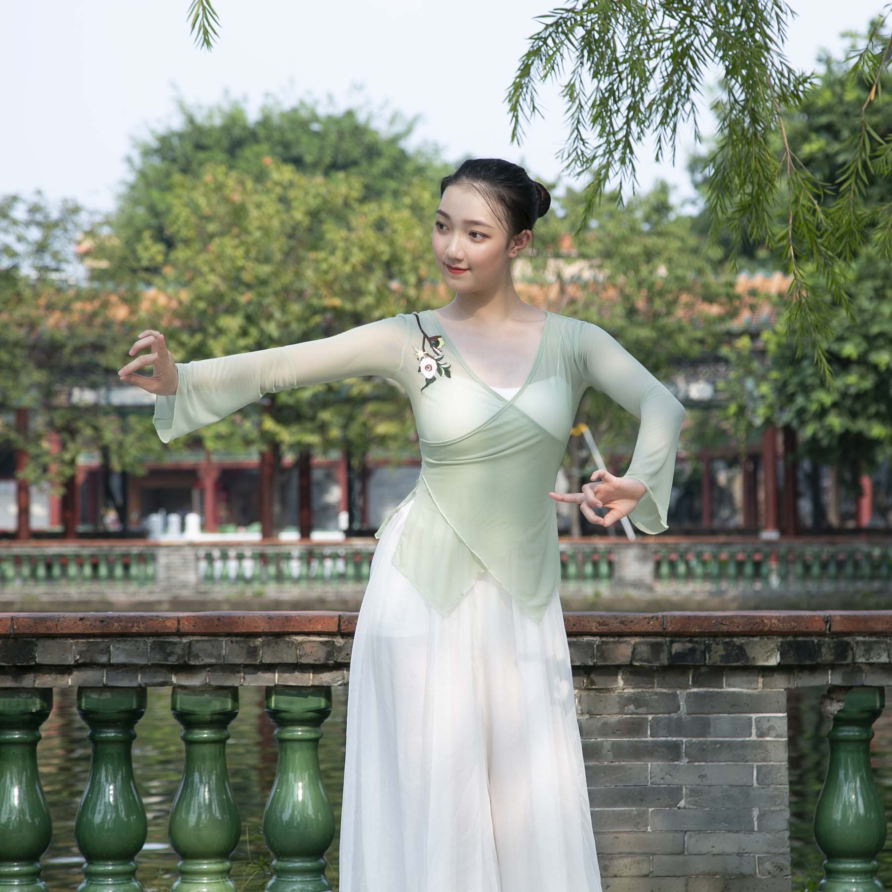 古典舞纱衣练功服女飘逸身韵纱衣中国舞现代芭蕾喇叭袖成人舞蹈服