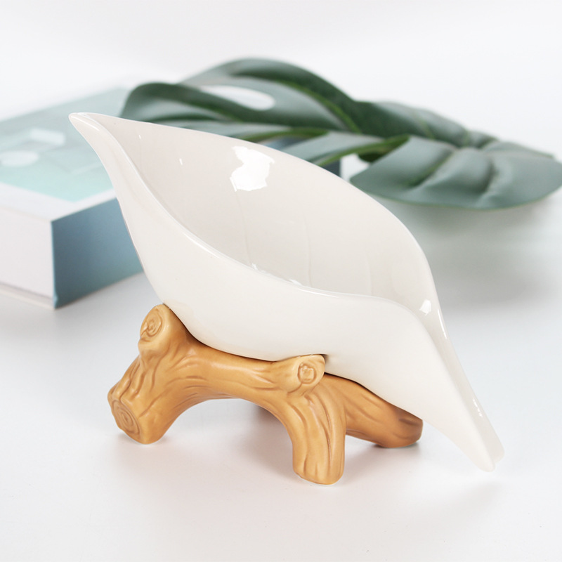 Leaves Soap Dish Creative Drain Leaf Shape Ins European Style Golden Bathroom Ceramic Soap Box