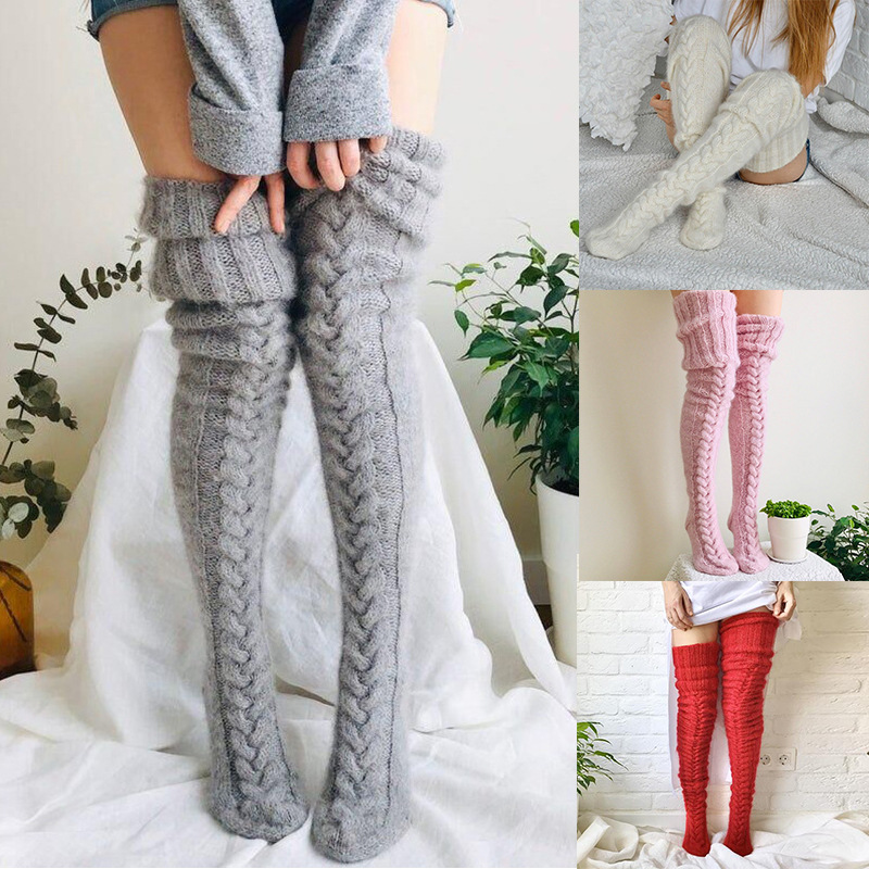 European and American Hot Mohair over the Knee Stockings Bunching Socks Women's Cross-Border Long Knitted Woolen Yarn Socks Women