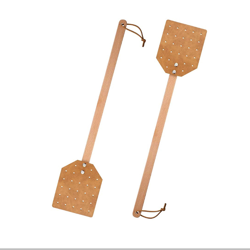 创意皮革竹条苍蝇拍 家用长柄耐用灭苍蝇拍子 pu皮蚊虫拍厂家现货