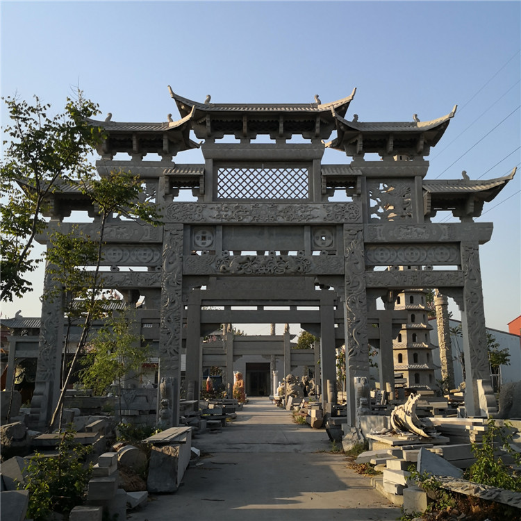 石牌楼 村口石牌坊 广场景区三门五楼石雕牌坊定制厂家包安装