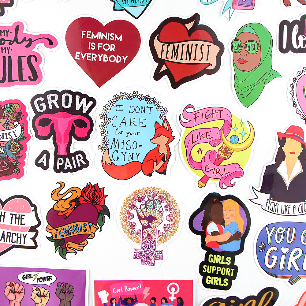 35张1套女权主题涂鸦贴纸 防水旅行箱滑板冰箱笔记本电脑车身贴纸