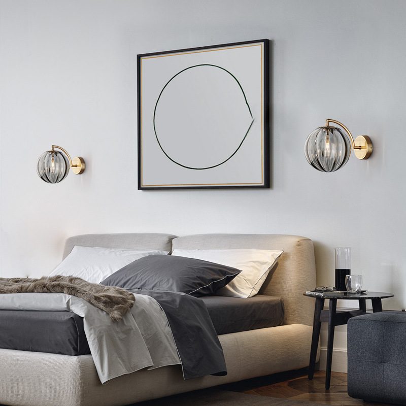 Post-Modern Bedroom Bedside Wall Lamp American Minimalist Nordic Designer Hotel Aisle Stairs Glass Ball Small Wall Lamp