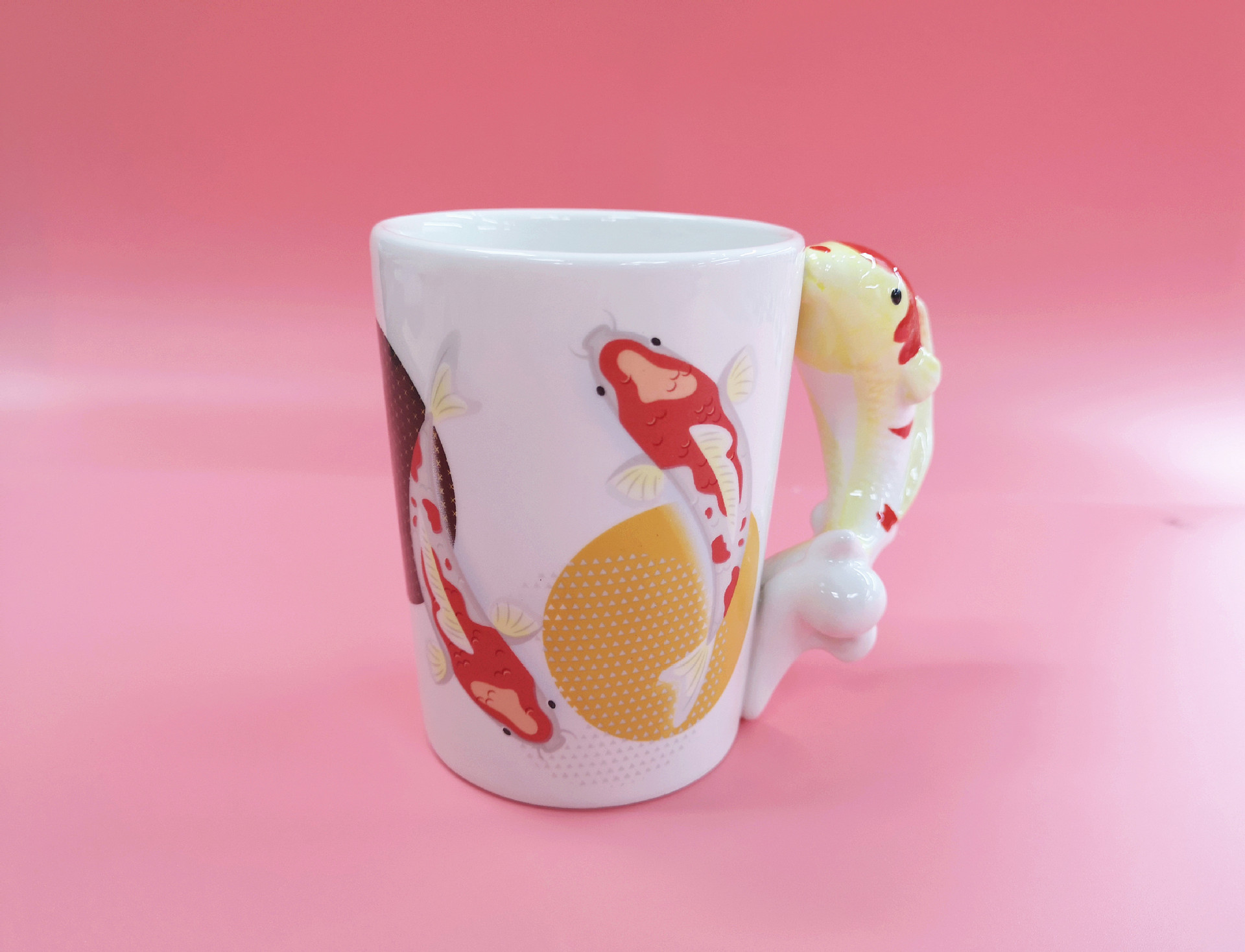 鲤鱼造型手工陶瓷锦鲤转运马克杯好运咖啡杯小鱼手柄水杯
