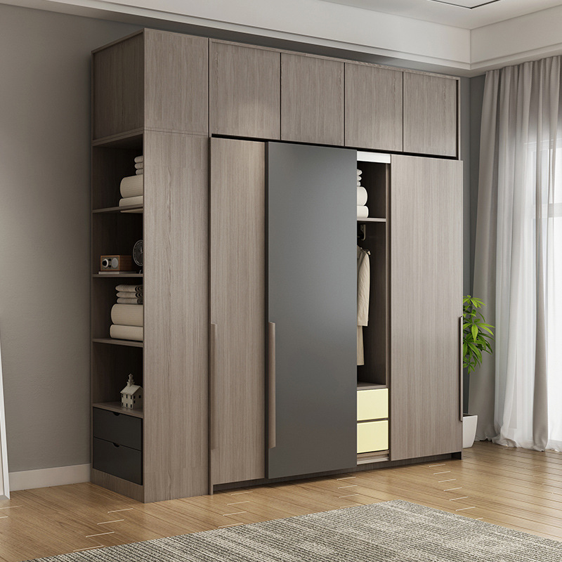 北欧衣柜现代简约卧室储物顶柜简易推拉门板式酒店滑移趟门衣橱