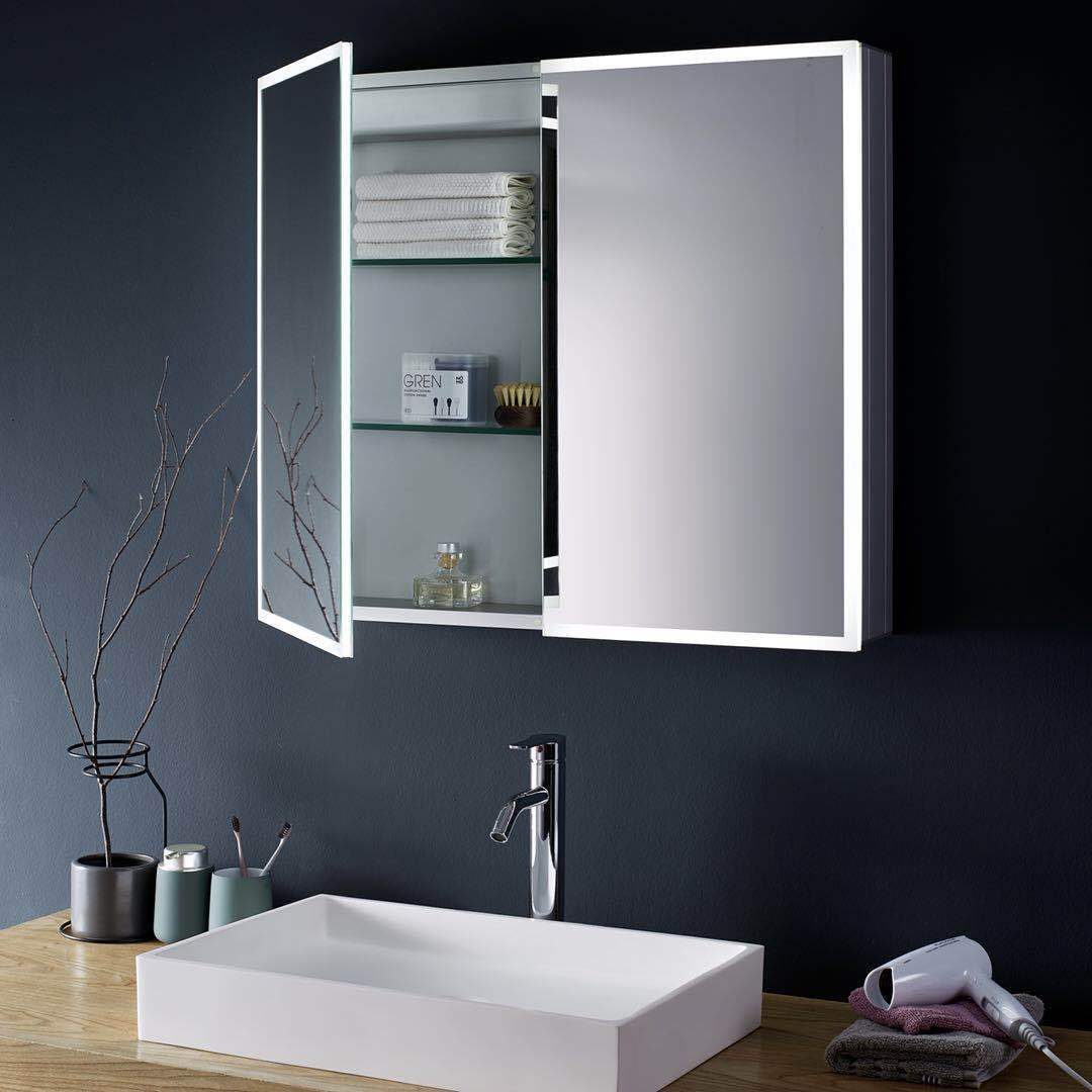 厂家铝合金长方形浴室镜柜智能镜柜亚克力边框 双镜门镜柜带插座