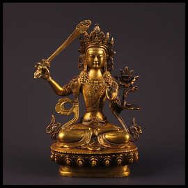 藏传佛教密宗举剑文殊菩萨摆件纯铜文殊普萨家用供奉铜像