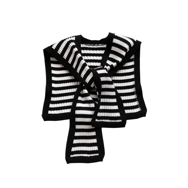 Black and White Striped Knotted Knitted Shawl for Women Autumn Shoulder-Matching Internet Popular Summer Air-Conditioned Room with Skirt Shirt