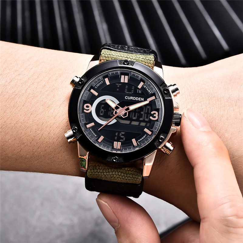 curdden品牌男表速卖通皮带运动电子表外贸新款双显手表一件代发