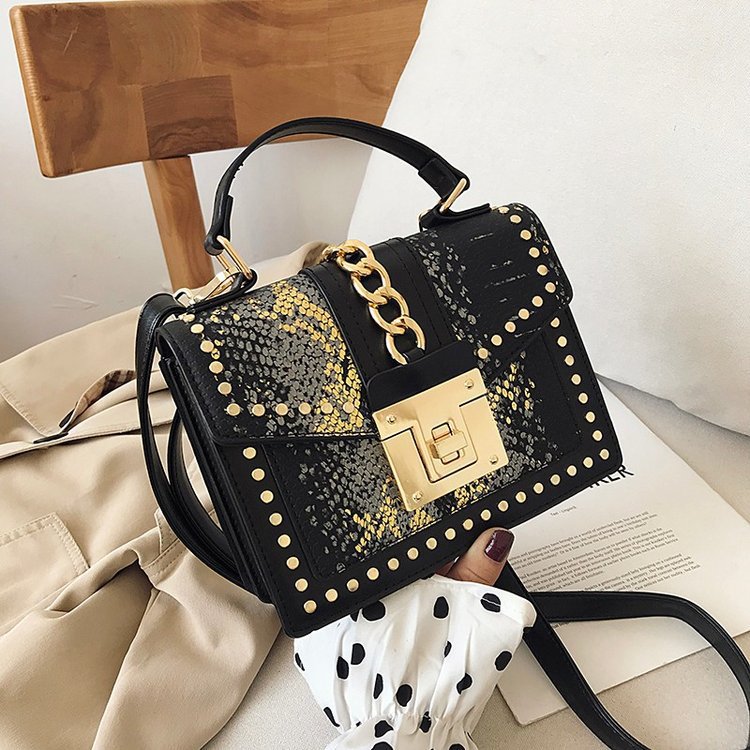 Spring 2020 New Korean Women Bag Women Bags Shoulder Crossbody Portable Lock Snake Pattern Shoulder Small Square Bag