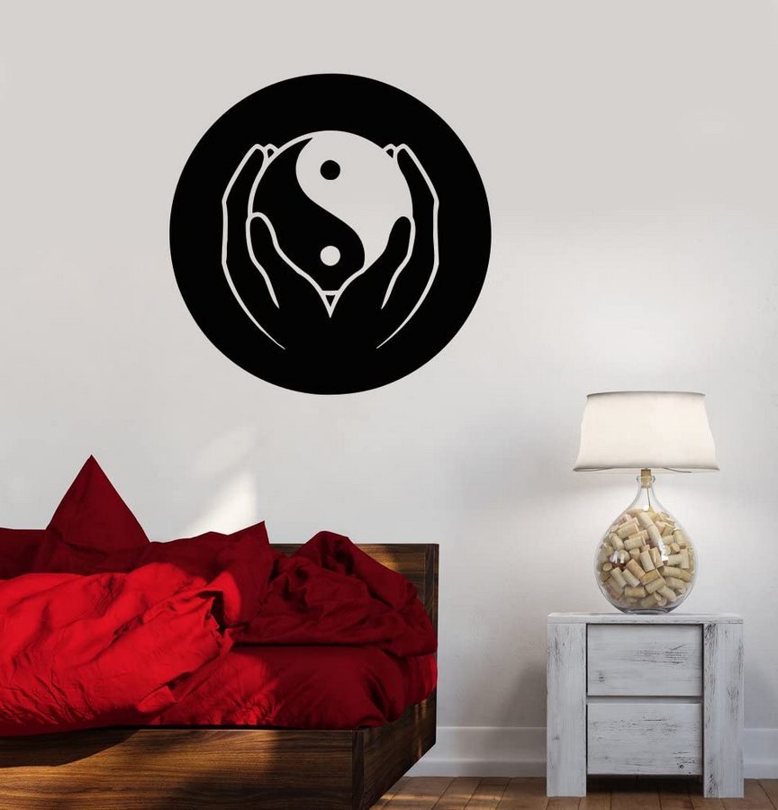 手捧阴阳太极八卦图瑜伽室精雕自粘艺术墙贴