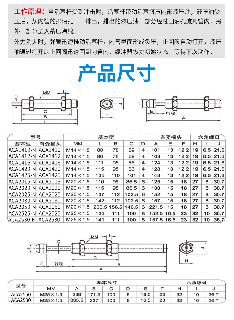 aca-0806/1005/1008/1412油压缓冲器阻尼器自动补偿稳速器