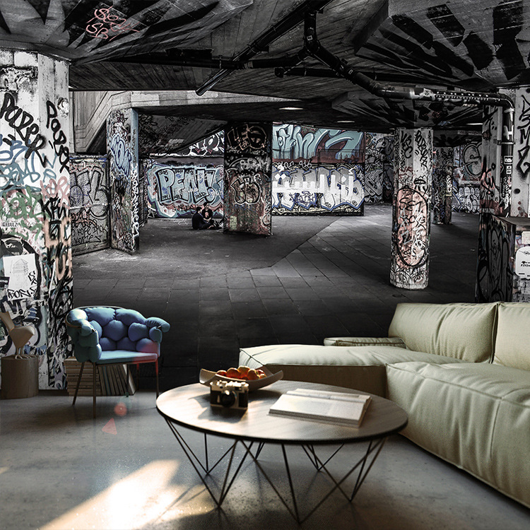 3d复古怀旧工业风工装墙纸壁画5d街头酒吧空间延伸涂鸦背景墙壁纸