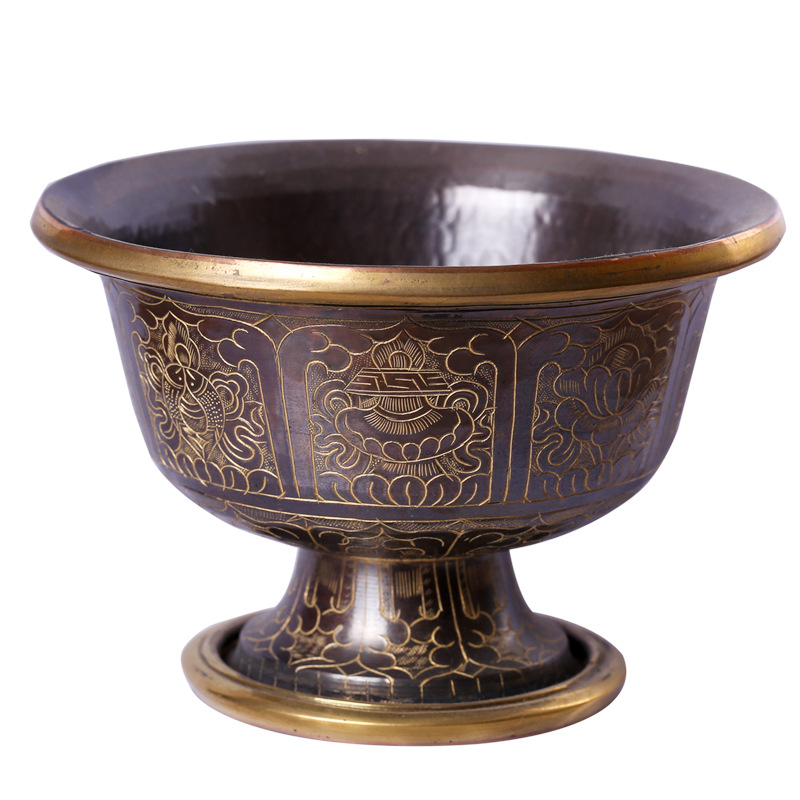 纯铜八吉祥水碗供水杯供碗雕刻纯铜水碗藏族佛教用品 一套7个