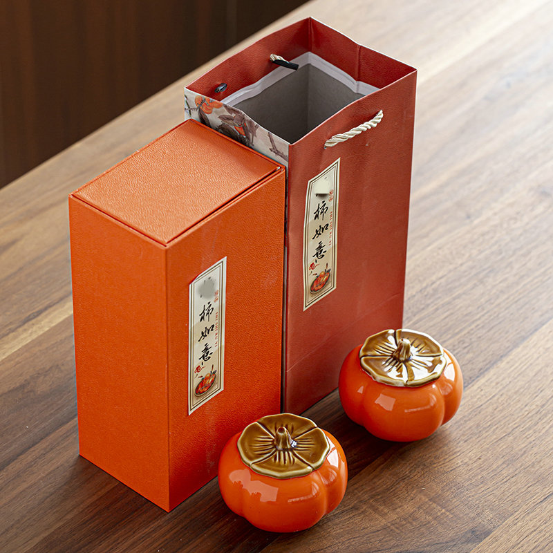 Persimmon Ruyi Porcelain Sealed Xi Persimmon Candy Box Candy Creative Tea Jar Mini Small Sized Packaging Candy Jar