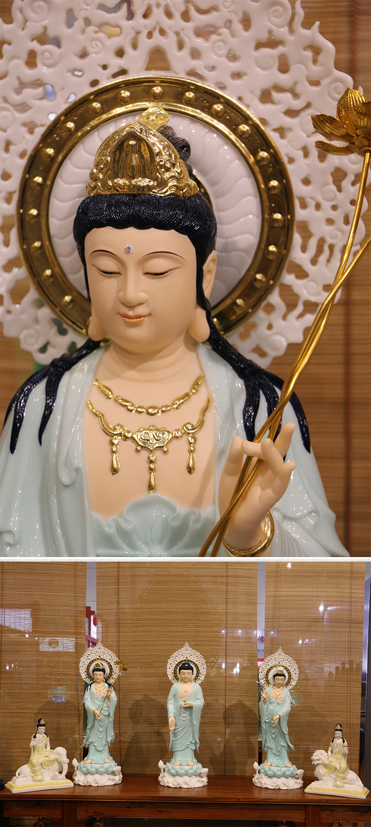 大势至菩萨像居家供奉汉白玉莲花底座佛像摆件玉石装饰品西方三圣