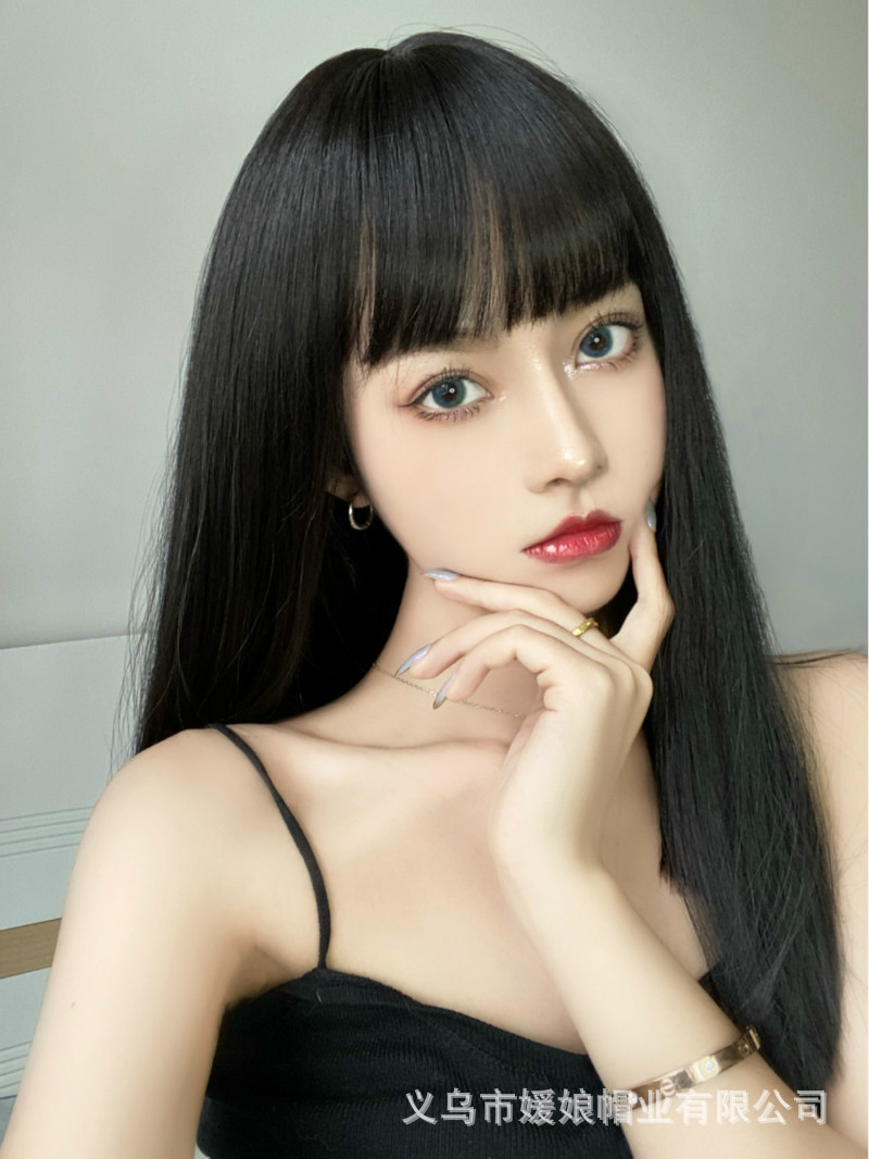 假发女长发网红漫画空气刘海中长发一刀切黑长直锁骨发自然全头套
